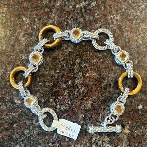 Judith Ripka Sterling Silver Tigers Eye & Citrine Toggle Bracelet